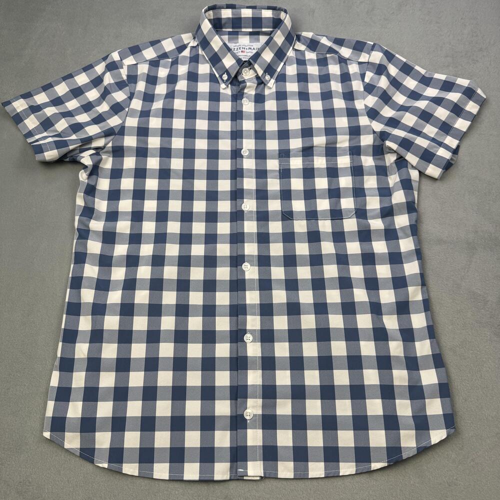 Mizzen+Main Shirt Mens Large Blue Short Sleeve Button Down Trim Fit Made USA